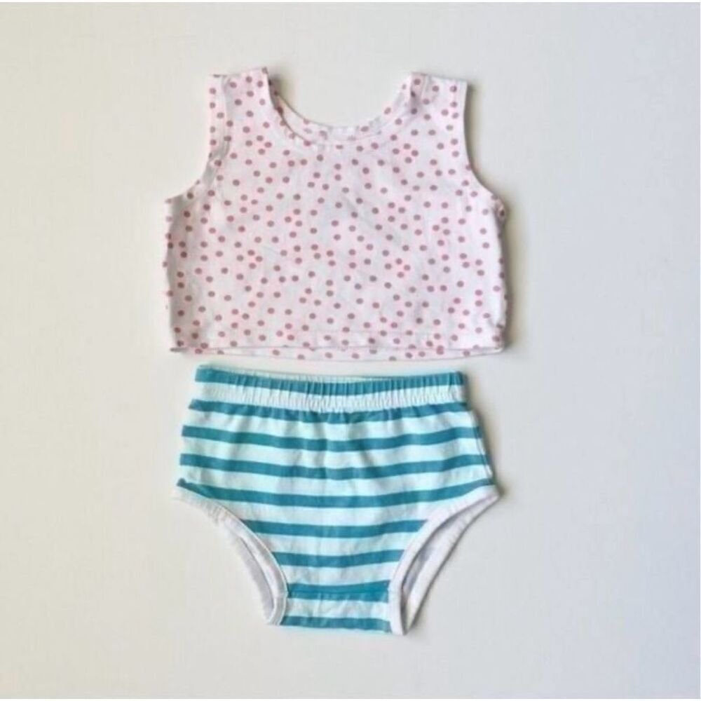 June & January 2t girls 80s style 2 piece set cropped top bloomers polka dot ret